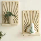Natural Wooden Wall Shelf with Sunbeam Design