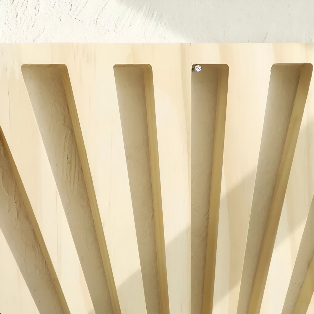 Natural Wooden Wall Shelf with Sunbeam Design