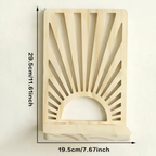 Natural Wooden Wall Shelf with Sunbeam Design