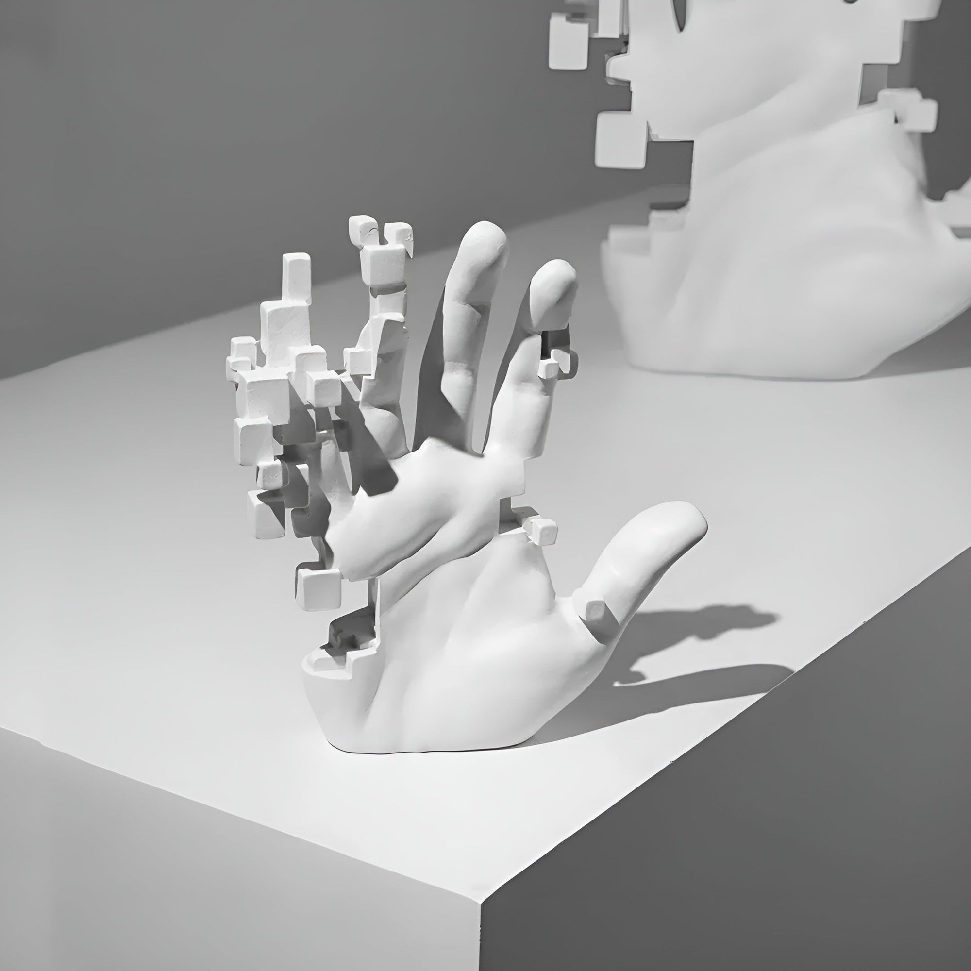 Abstract Glitch Hand Sculpture for Modern Home