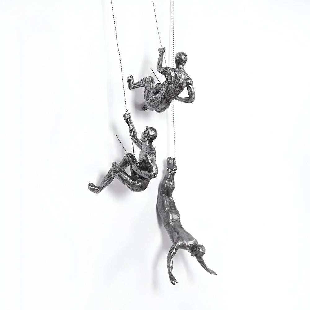 Climbing Man Metal Wall Art Set of 3 with Rope Design
