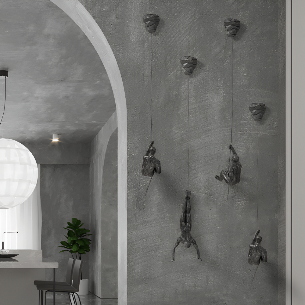 Climbing Man Metal Wall Art Set of 3 with Rope Design