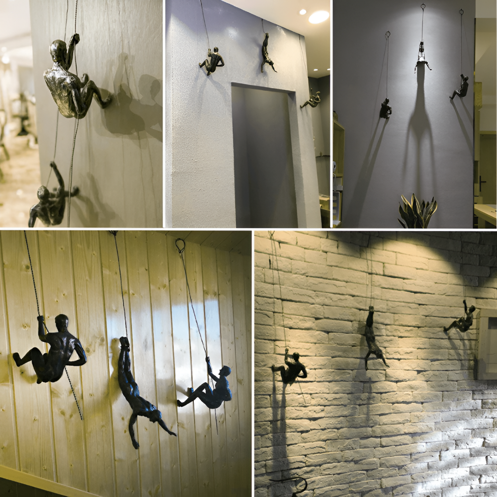 Climbing Man Metal Wall Art Set of 3 with Rope Design