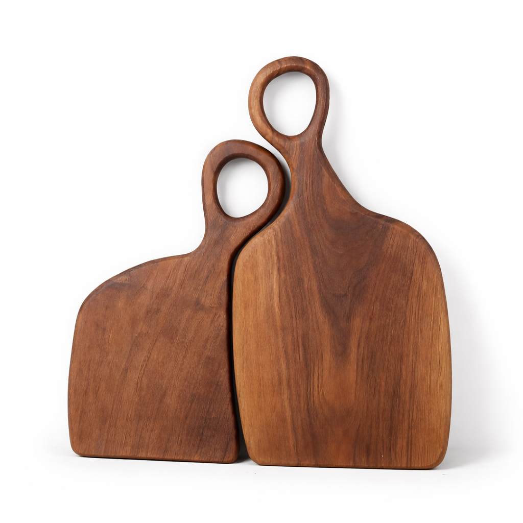 Set of 2 Wooden Cutting Boards with Handle for Chopping and Serving