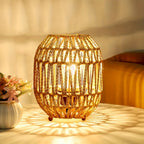 Handwoven Rattan Table Lamp with Warm Ambient Light for Bedroom